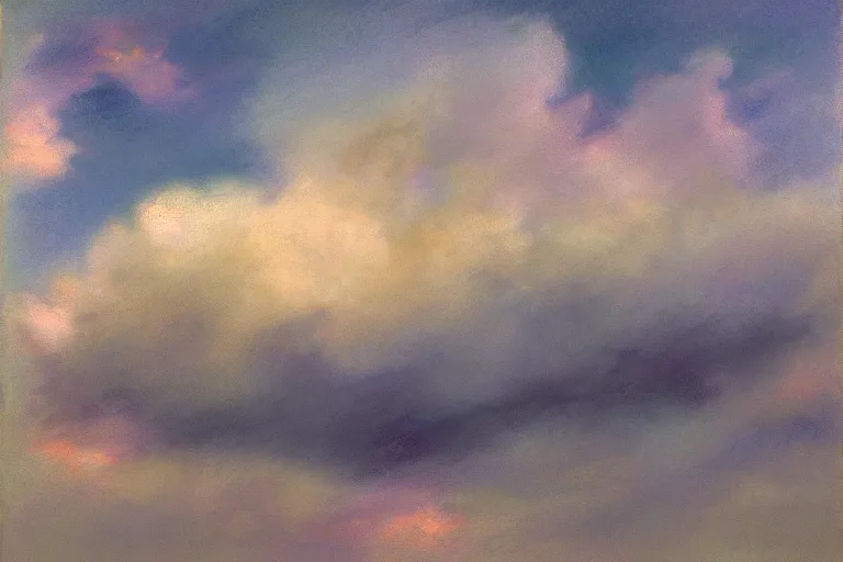 Prompt: a bed between the clouds and the stars, pastel sky,
