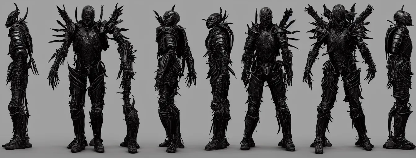 Prompt: hell knight templar thorn armor suit humanoid character sheet, archangel themed dark sf biomechanical, intricate artwork masterpiece, ominous, dramatic horror cinematic lighting, volumetric 8 k, by josan gonzalez, alexey egorov, kilian eng, trending on cgsociety, octane render, 8 k