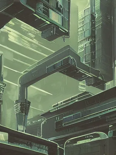 Image similar to horizontal view, cyberpunk, animation concept art, studio ghibli style, clear reflection, full page scan of 3 0 0 0 s detailed concept art, cyberpunk, mathematics and geometry, architecture, sewage system, urban section, floor plan, architectural section, post apocalyptic, desaturated, summer feeling