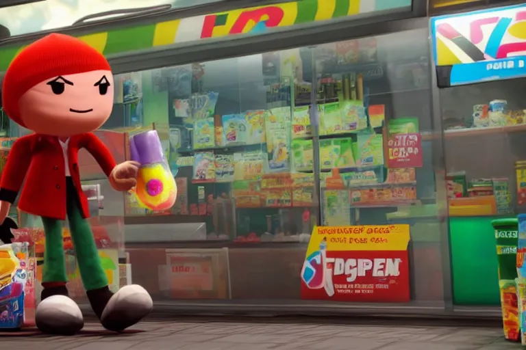 Image similar to agent 4 7 ordering a slurpee at 7 1 1, ps 4 little big planet screenshot