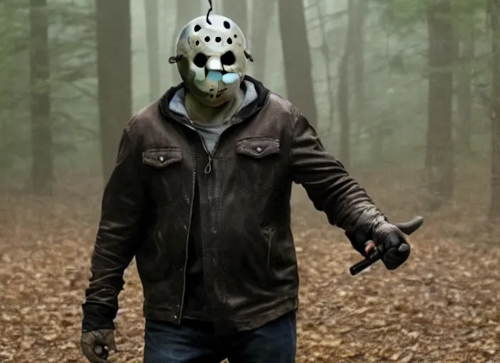 Prompt: ted cruz as jason voorhees, movie still, from the new friday the 1 3 th movie, 8 k, realistic