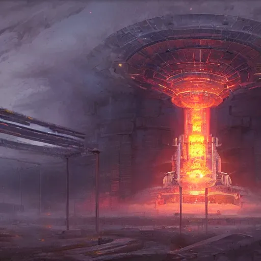 Image similar to an atomic nuclear fission temple by greg rutkowski and ross tran