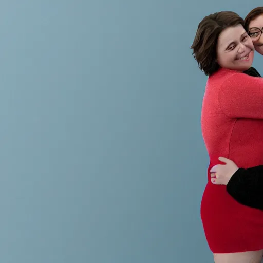 Image similar to rachel bloom hugging a person made out of socks, ultra detailed, 8 k resolution, ultrarealistic