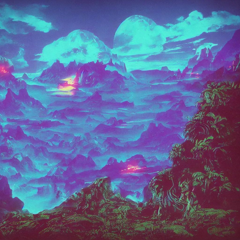 Image similar to 80s landscape photo, ET, goonies, retrowave, synthwave