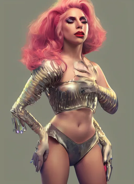 Image similar to lady gaga, from just dance, au naturel, hyper detailed, digital art, trending in artstation, cinematic lighting, studio quality, smooth render, unreal engine 5 rendered, league of legends, octane rendered, art style by klimt and nixeu and ian sprigger and wlop and krenz cushart