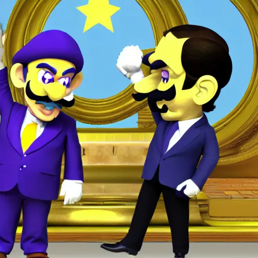 Image similar to president waluigi with vice - president wario, real, photograph, photo, color