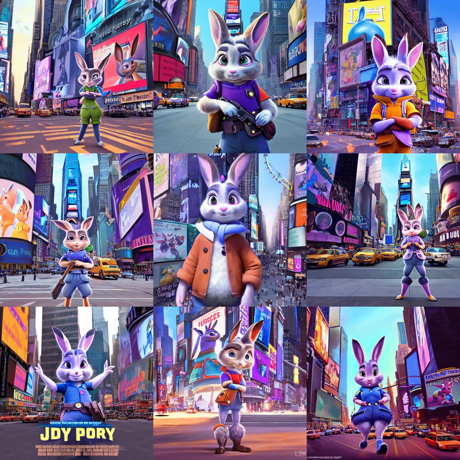 Prompt: portrait of Judy Hopps in Times Square, realistic painting, high definition, digital art, matte painting, very detailed, realistic