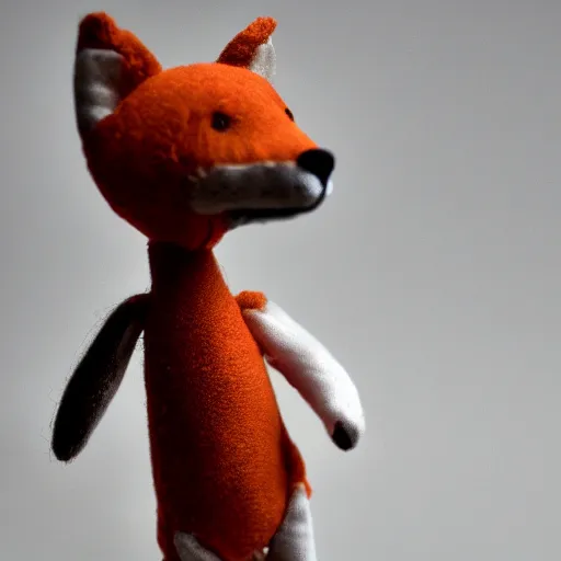 Image similar to a graceful long shot footage of a delicate toy fox wearing a fine cyberpunk dress