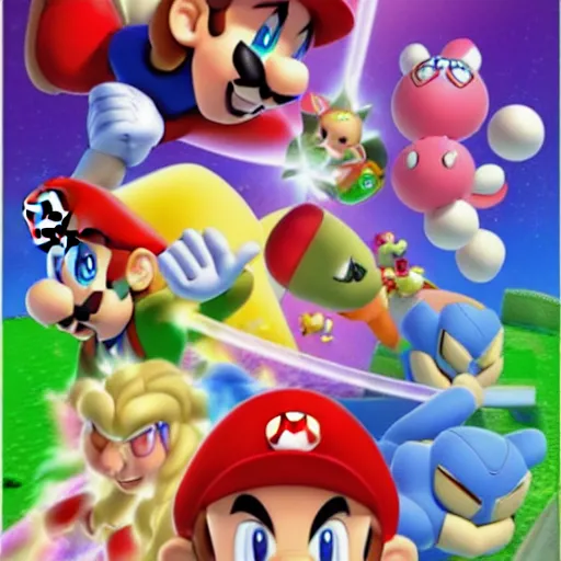 Image similar to super mario brothers and kirby super star ultra movie poster with pokemon super smash bros and princess peach star wars theme pokemon style detailed and accurate eyes