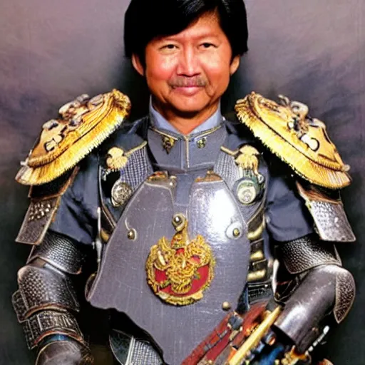 Image similar to God Emperor BongBong Marcos, Warhammer 4K armor,