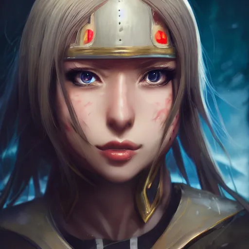 Image similar to a female warrior, character art portrait, anime key visual, official media, illustrated by wlop, extremely detailed, 8 k, trending on artstation, cinematic lighting, beautiful