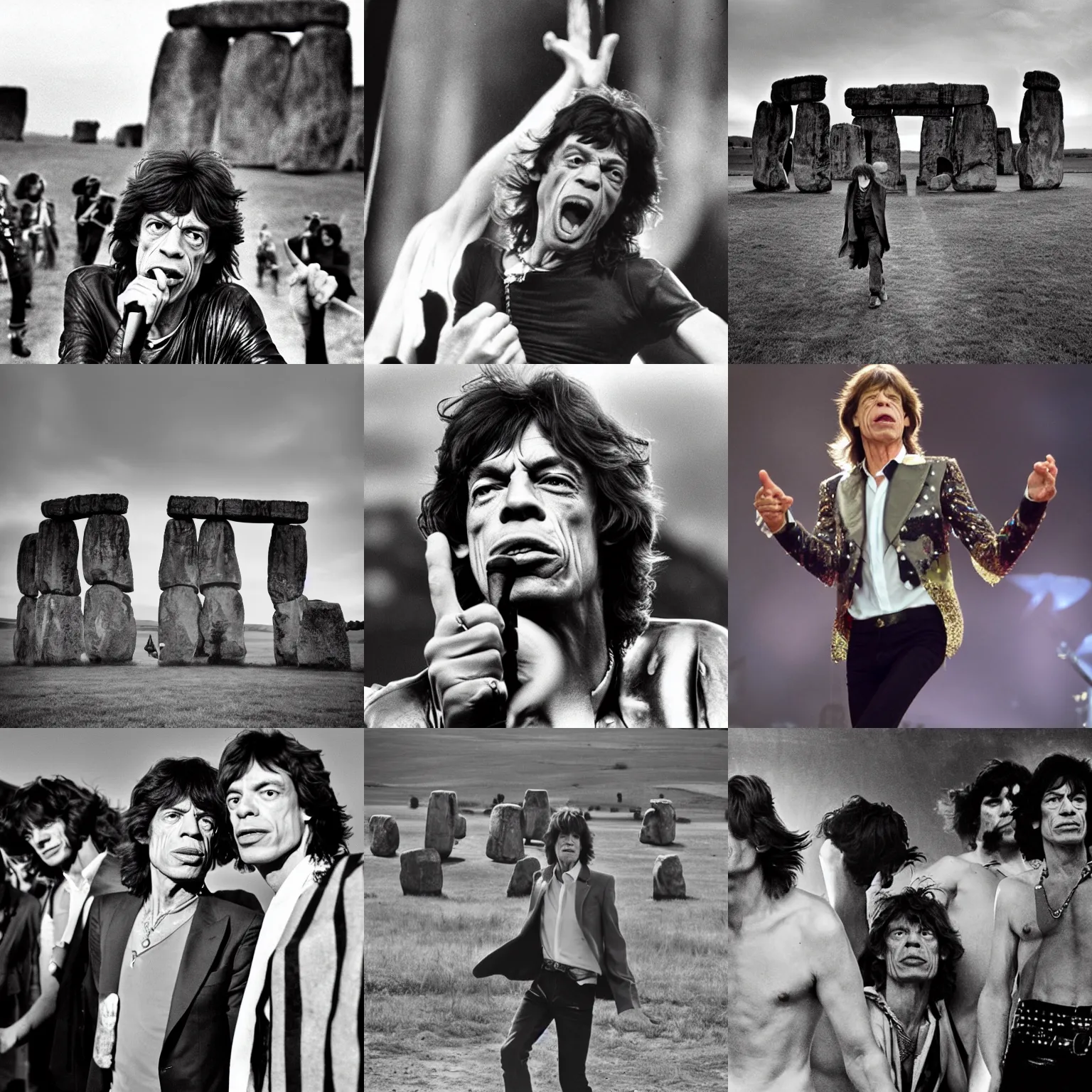 Prompt: mick jagger and the rolling stonehenge