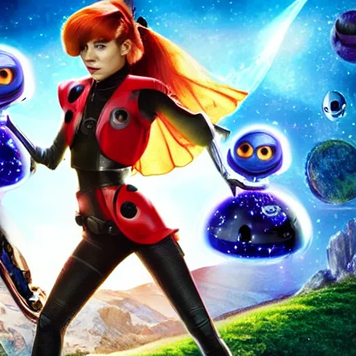 Image similar to promotional movie still, ladybug futuristic ( ( descendants ) ), ladybug quadruped with big rgb eyes, huge ladybug mothership, space western, dramatic lighting, the fellowship of the ring ( film ), ( ( ( wall - e ( film ) ) ) )