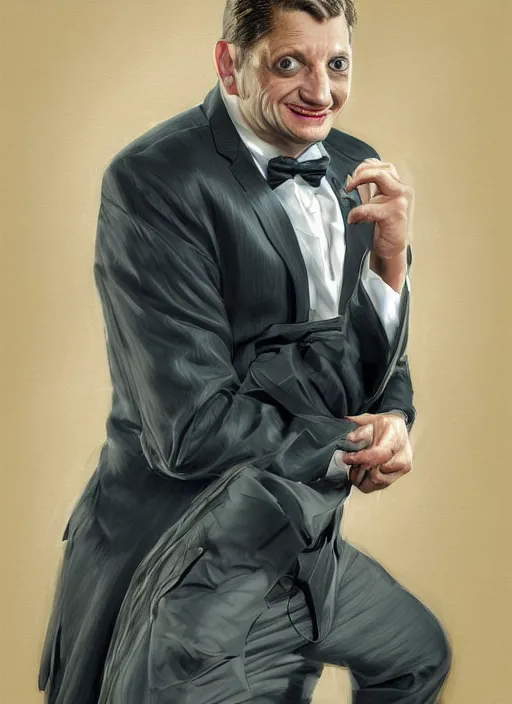 Image similar to portrait of Tim Robinson from I Think You Should Leave (2019), highly detailed, tuxedo, centered, solid color background, digital painting, artstation, concept art, smooth, sharp focus, illustration, donato giancola, Joseph Christian Leyendecker, Les Edwards, Ed Repka, WLOP, Artgerm