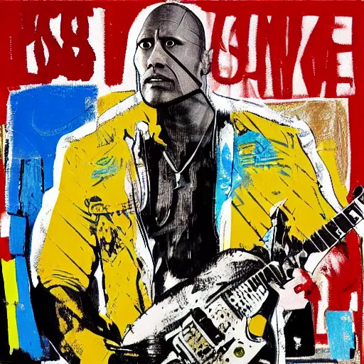 Image similar to dwayne johnson album cover basquiat style