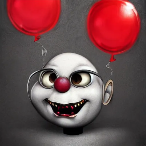 Image similar to surrealism grunge cartoon portrait sketch of wall-e with a wide smile and a red balloon by - michael karcz, loony toons style, pennywise style, horror theme, detailed, elegant, intricate