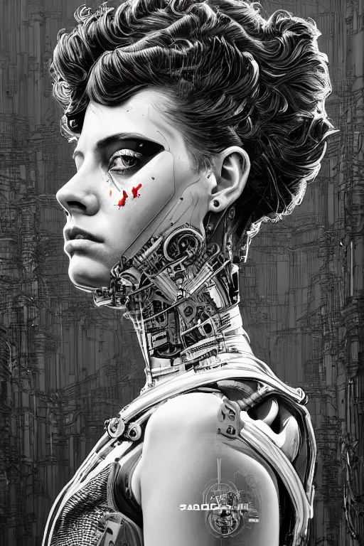 Image similar to sideview waist up portrait of beautiful cyborg woman by sandra chevrier laurie greasley gustave dore, cybernetics, low contrast, cinematic dramatic lighting, hyper realistic detailed intricate render, hypermaximalist, ornate, epic composition, 4 k 8 k, cryengine octane, sharp focus, concept art, masterpiece