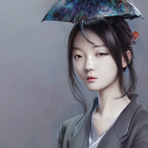 Image similar to dynamic composition, motion, ultra-detailed, incredibly detailed, a lot of details, amazing fine details and brush strokes, colorful and grayish palette, smooth, HD semirealistic anime CG concept art digital painting, watercolor oil painting of a young office lady, by a Chinese artist at ArtStation, by Huang Guangjian, Fenghua Zhong, Ruan Jia, Xin Jin and Wei Chang. Realistic artwork of a Chinese videogame, gradients, gentle an harmonic grayish colors.