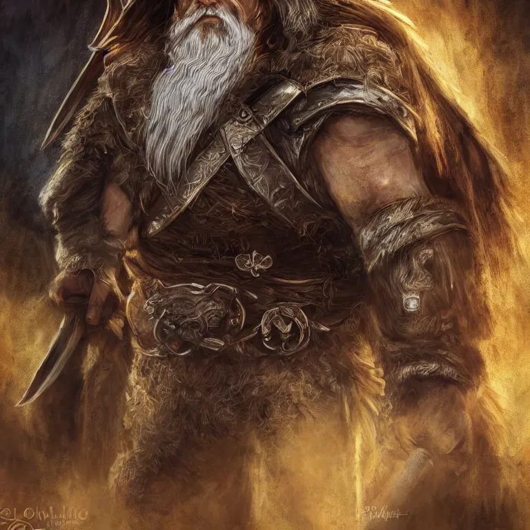 Image similar to dwarf warrior in mountain, lord of the rings style, fantasy, poster, character portrait, portrait, close up, concept art, intricate details, highly detailed, full body, 8 k