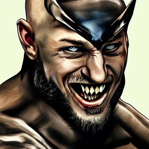 Image similar to Tom Hardy in wolverine suit Digital art 4K quality