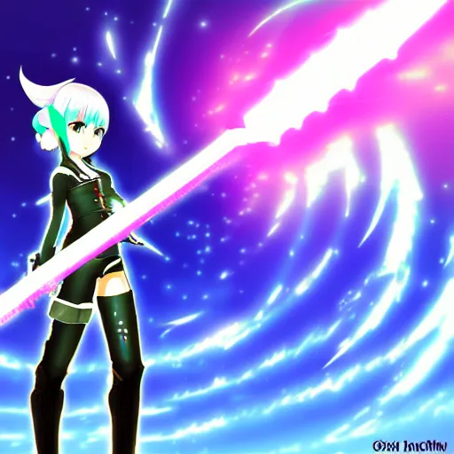 Image similar to a girl wielding a photon sword art style phantasy star online