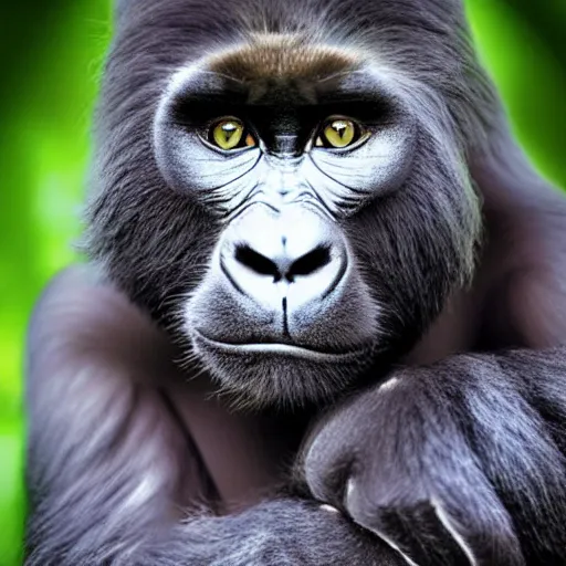 Prompt: a cat - gorilla - hybrid, animal photography