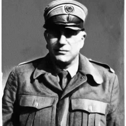 Image similar to Bernie sanders as a WW2 soldier, vintage photograph, restored photo