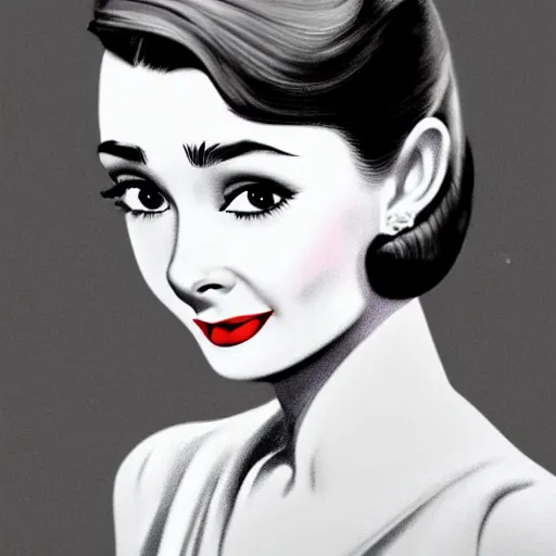 Image similar to gorgeous female Audrey Hepburn, 1930s style clothing, old photo from the 1930s, realistic character concept, medium shot, elegant pose, illustration, symmetrical face and body, realistic eyes, artstation, cinematic lighting, hyperdetailed, detailed realistic symmetrical eyes, cgsociety, 8k, high resolution, Charlie Bowater, Tom Bagshaw, Norman Rockwell, single face, insanely detailed and intricate, beautiful, elegant, autumn leaves background, vfx, postprocessing