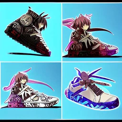 Prompt: fantasy anime jrpg sneaker design designed by studio ghibli, aztec mayan street fashion native punk sneaker design, hip hop sneaker design with subtle mayan patterns, gapmoe yandere grimdark, trending on pixiv fanbox, painted by greg rutkowski makoto shinkai takashi takeuchi studio ghibli, akihiko yoshida