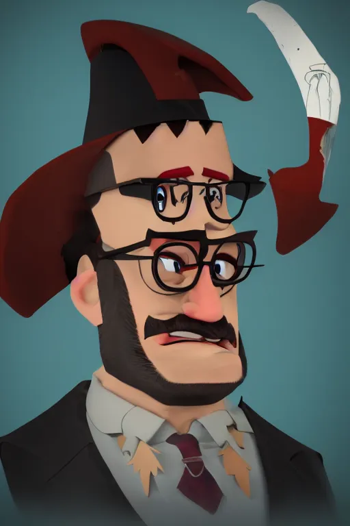 Image similar to portrait of grunkle Stan from gravity falls , concept art, trending on artstation 3D.