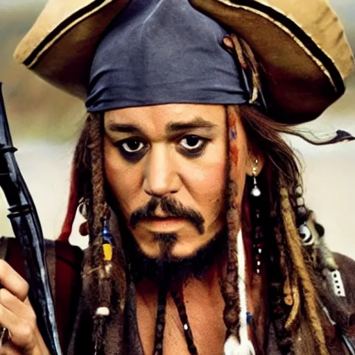 Image similar to bill murray plays jack sparrow, film still, establishing shot, promotional shot