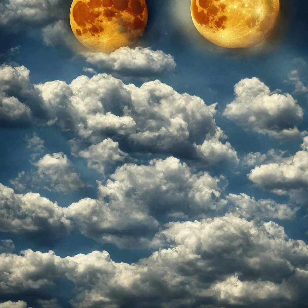 Image similar to surrealistic sky, clouds, moon, art