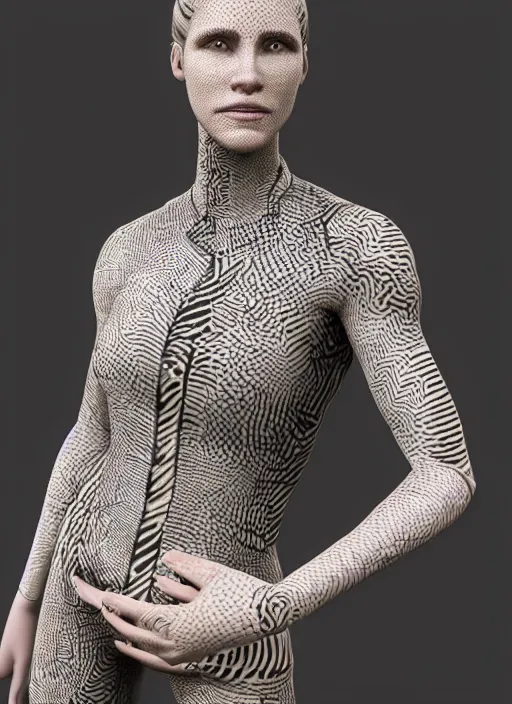 Image similar to : women with maze pattern skin dalle2 3d render unity unrealengine octane