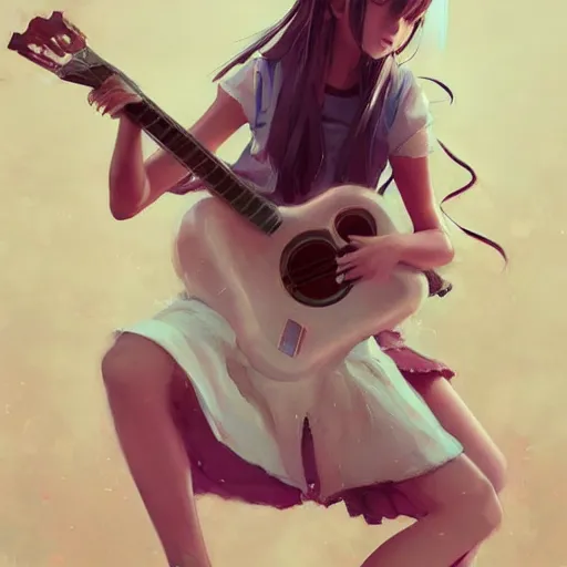 Image similar to anime girl Playing the 🎸 instrument , digital Art, Greg rutkowski, Trending cinematographic artstation