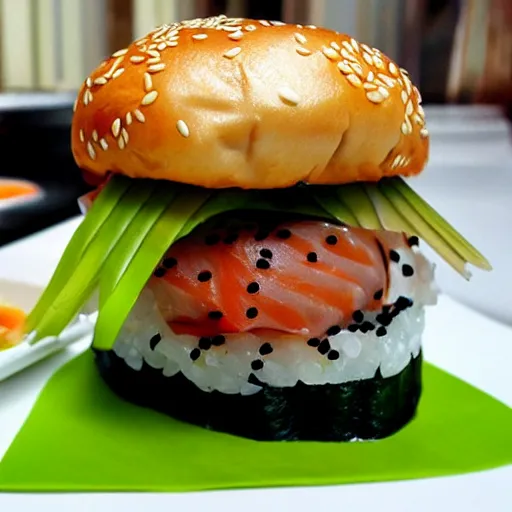 Prompt: sushi burger