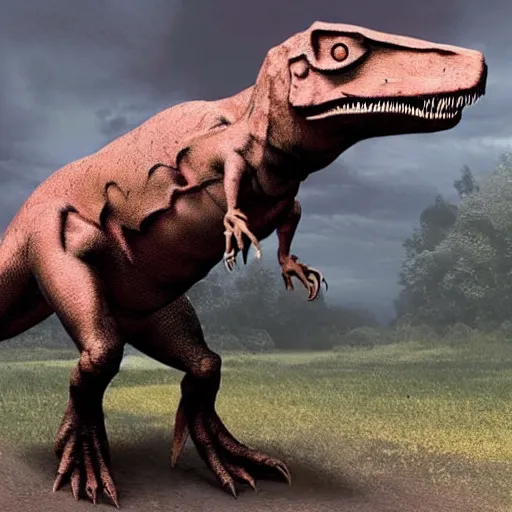 Prompt: First photograph of a real dinosaur, circa 2167