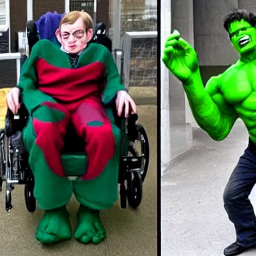 Prompt: stephen hawking cosplaying as the hulk, stephen hawking wearing a hulk costume, cosplay award winner