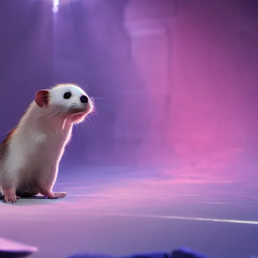 Image similar to ferret as lord of hampstershire hyper real, 8k, colorful, 3D cinematic volumetric light, atmospheric light