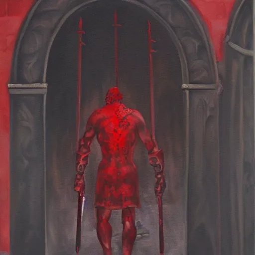 Prompt: the bloodseeker guarding the gates of hell, oil panting