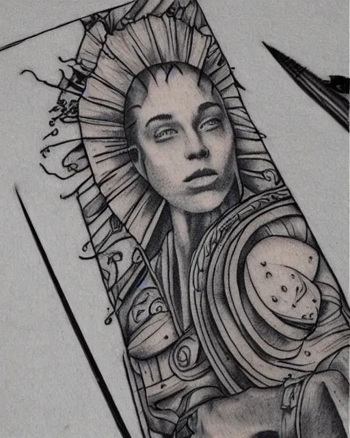 Prompt: renaissance tattoo design, hyper - realistic, in the style of tony santos