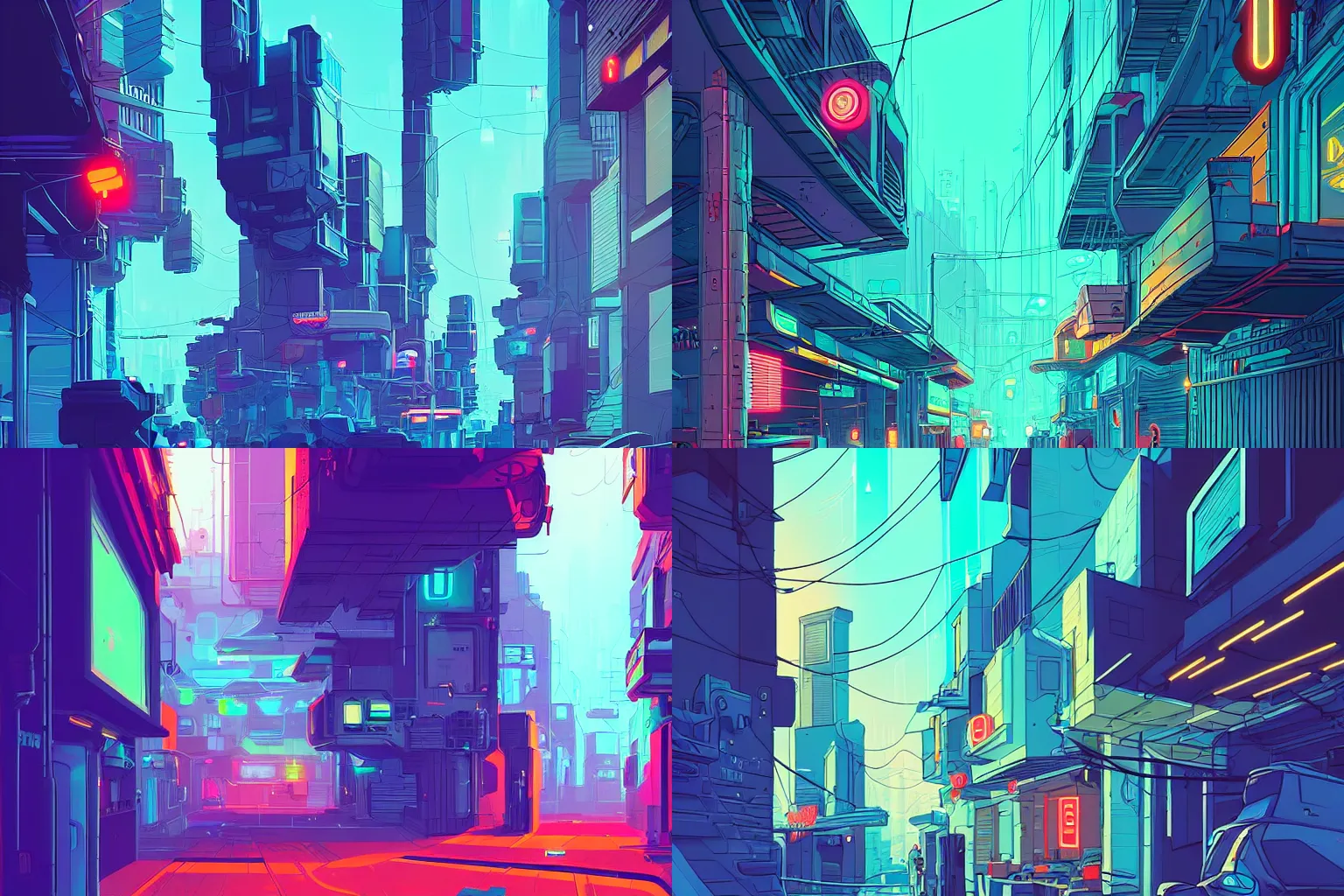 Prompt: concept art of an alley in a futuristic city in style of barclay shaw and laurie greasley by james gilleard, neon, very detailed, atmospheric, wide angle, vivid