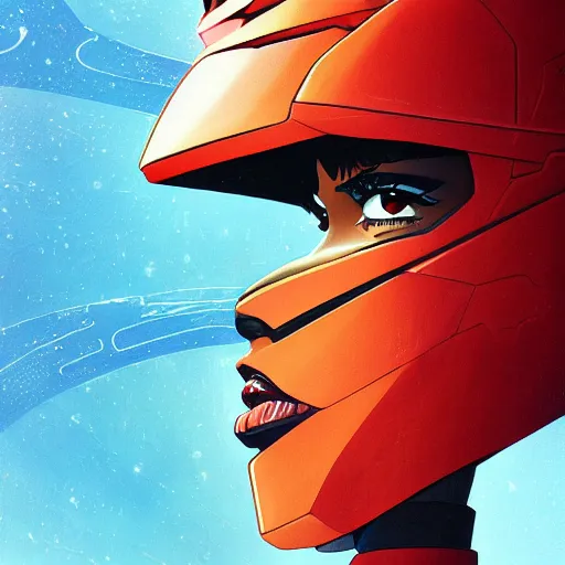 Prompt: a portrait of a stunning beautiful elite kim kardashian gundam pilot, with an intricate, detailed, urban inspired hiphop afro futuristic helmet, vector behance hd jesper ejsing, rhads, makoto shinkai, lois van baarle, ilya kuvshinov, rossdraws, hd, 3 2 k, ilya kuvshinov, gustav klimt