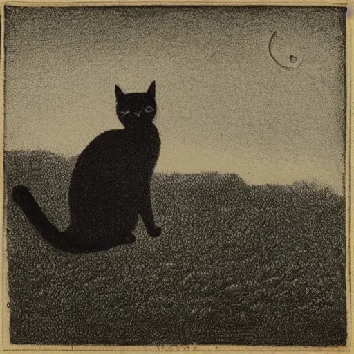 Image similar to “a cat in field in the style of Mezzotint”