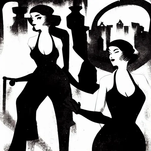 Prompt: - gin sisters. illustration, noir,'3 0 s, gangster