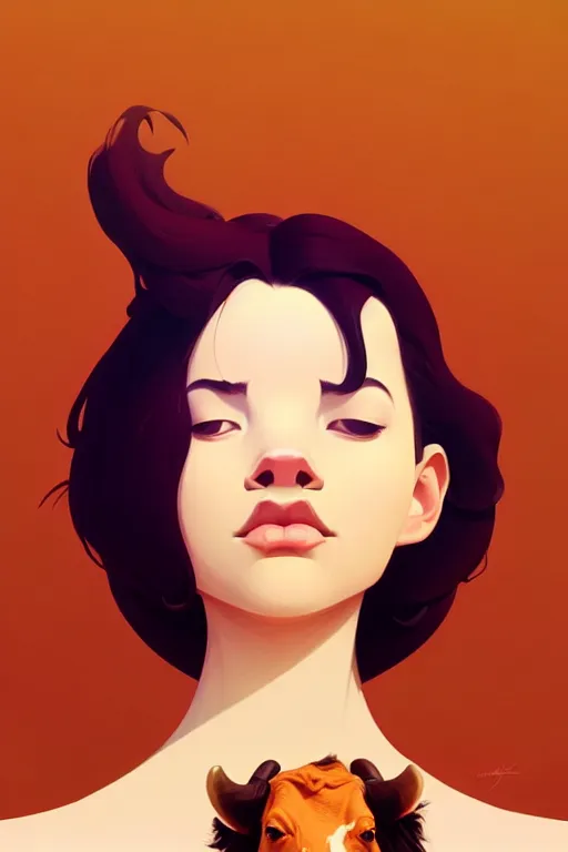 Image similar to cow, desert colors, smooth face, centered median photoshop filter cutout vector behance hd by artgerm, jesper ejsing, by rhads, makoto shinkai and lois van baarle, ilya kuvshinov, rossdraws, illustration, art by ilya kuvshinov and gustav klimt