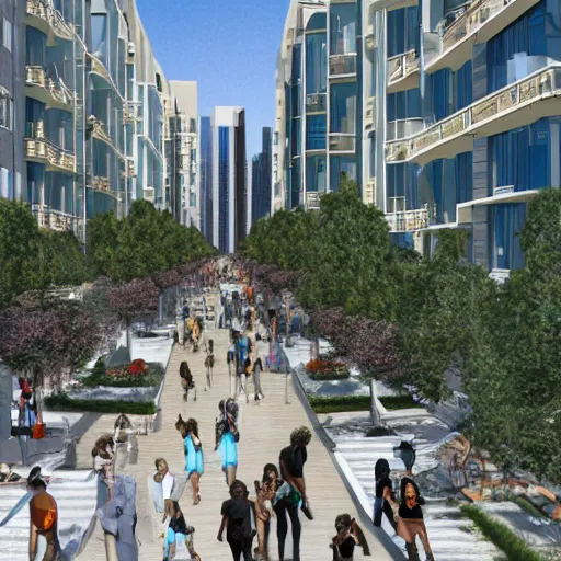 Prompt: a mixed-use walkable neighborhood based on Atlantis