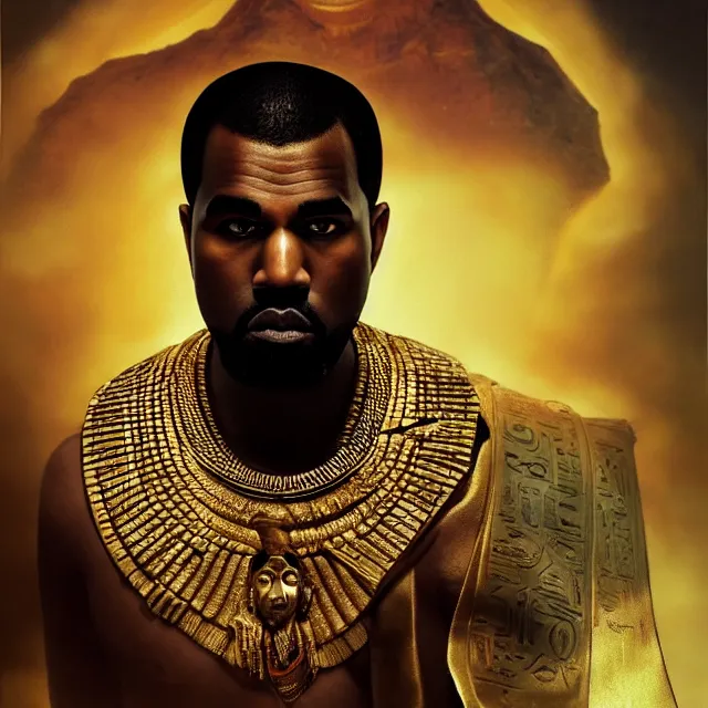 Prompt: majestic gracious egyptian kanye west as god ra portrait, atmospheric lighting, painted, menacing, intricate, volumetric lighting, beautiful, rich deep colours masterpiece, golden hour, sharp focus, ultra detailed, by leesha hannigan, ross tran, thierry doizon, kai carpenter, ignacio fernandez rios