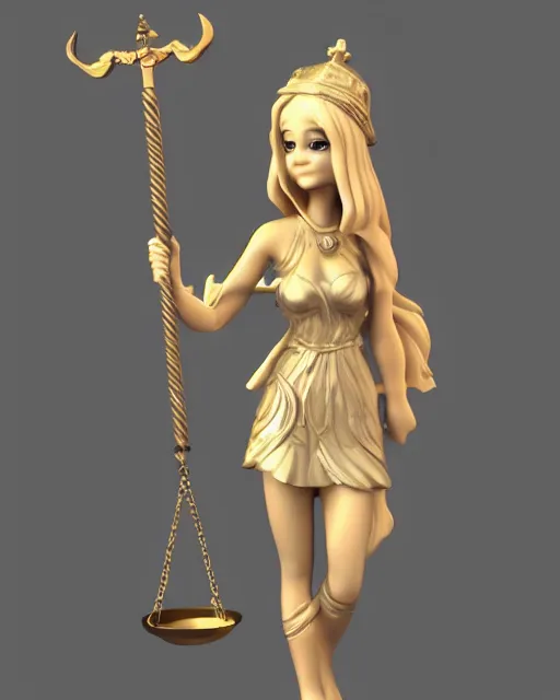Image similar to lady justice mini cute style, highly detailed, rendered, ray - tracing, cgi animated, 3 d demo reel avatar, style of maple story