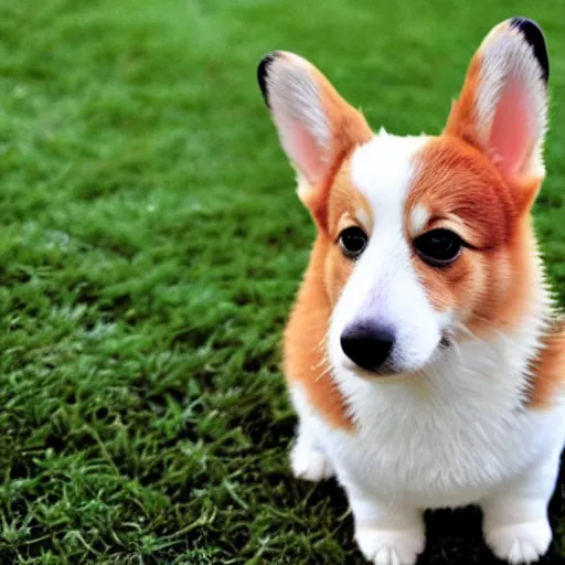 Prompt: Corgi pup with extra long ears