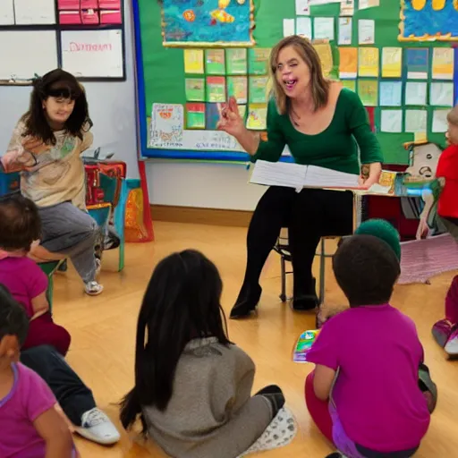 Image similar to ms rachel performing a song for an audience of preschoolers